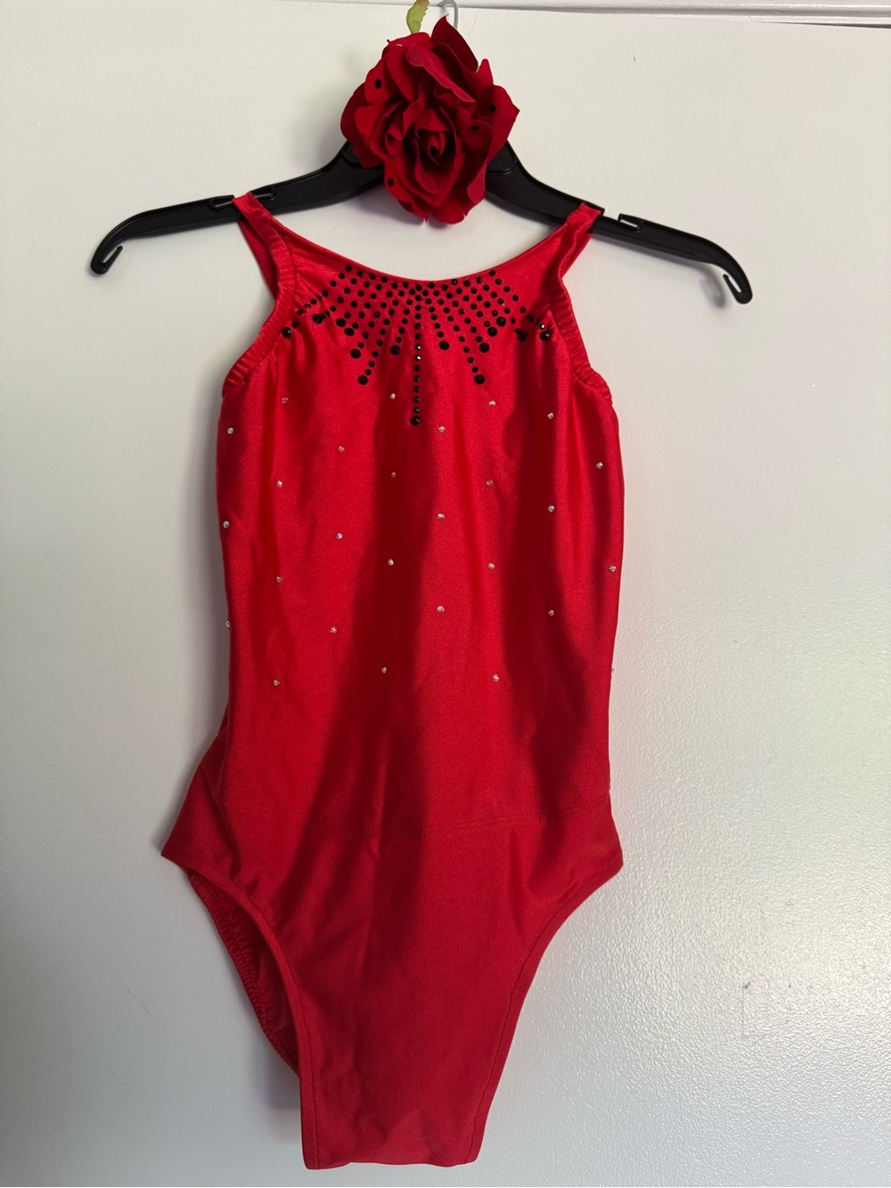 Girls' Red Crystal-Accent One-Piece Leotard